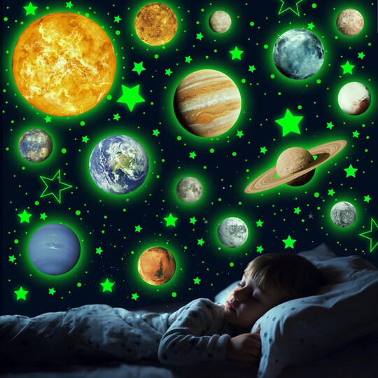 Robmoda; Solar System Wall Decals Glow in The Dark Stars 780 PCS, Glowing Planets Stickers for Ceiling, Nursery Wall Stickers for Bedroom, Kids Room Decorations (Green); Category:Wall Stickers; Image:1